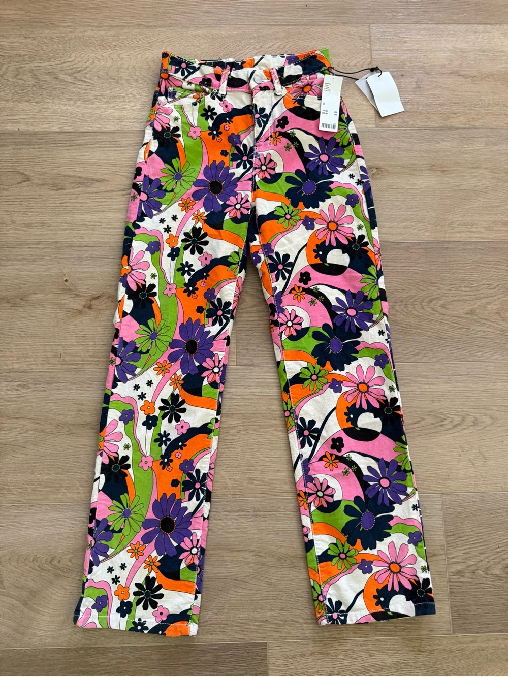 BDG Urban Outfitters Floral Corduroy High Rise Straight Leg Pants 25 NWT